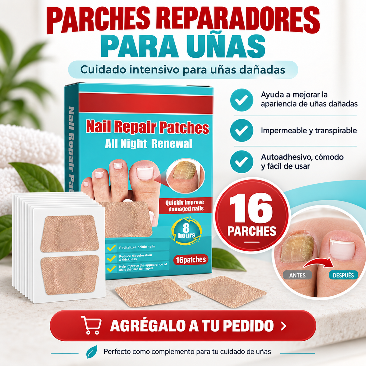 16 Parches Tratamiento Uñas