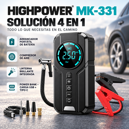 HIGHPOWER MK-331 4 EN 1 – ARRANCADOR PORTÁTIL + COMPRESOR DE AIRE