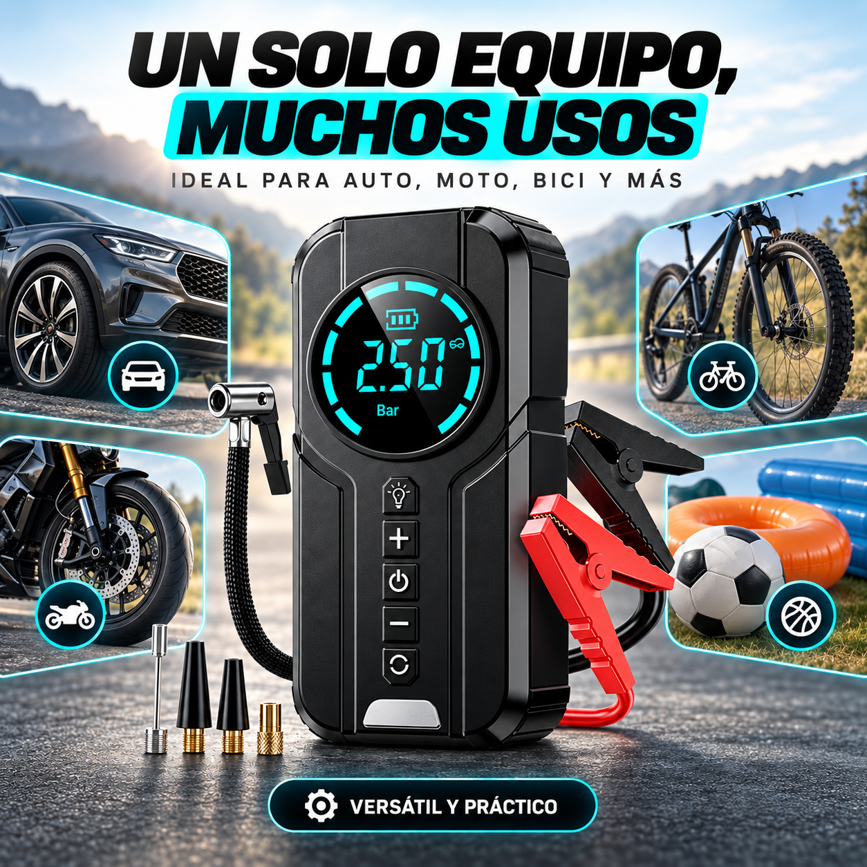 HIGHPOWER MK-331 4 EN 1 – ARRANCADOR PORTÁTIL + COMPRESOR DE AIRE