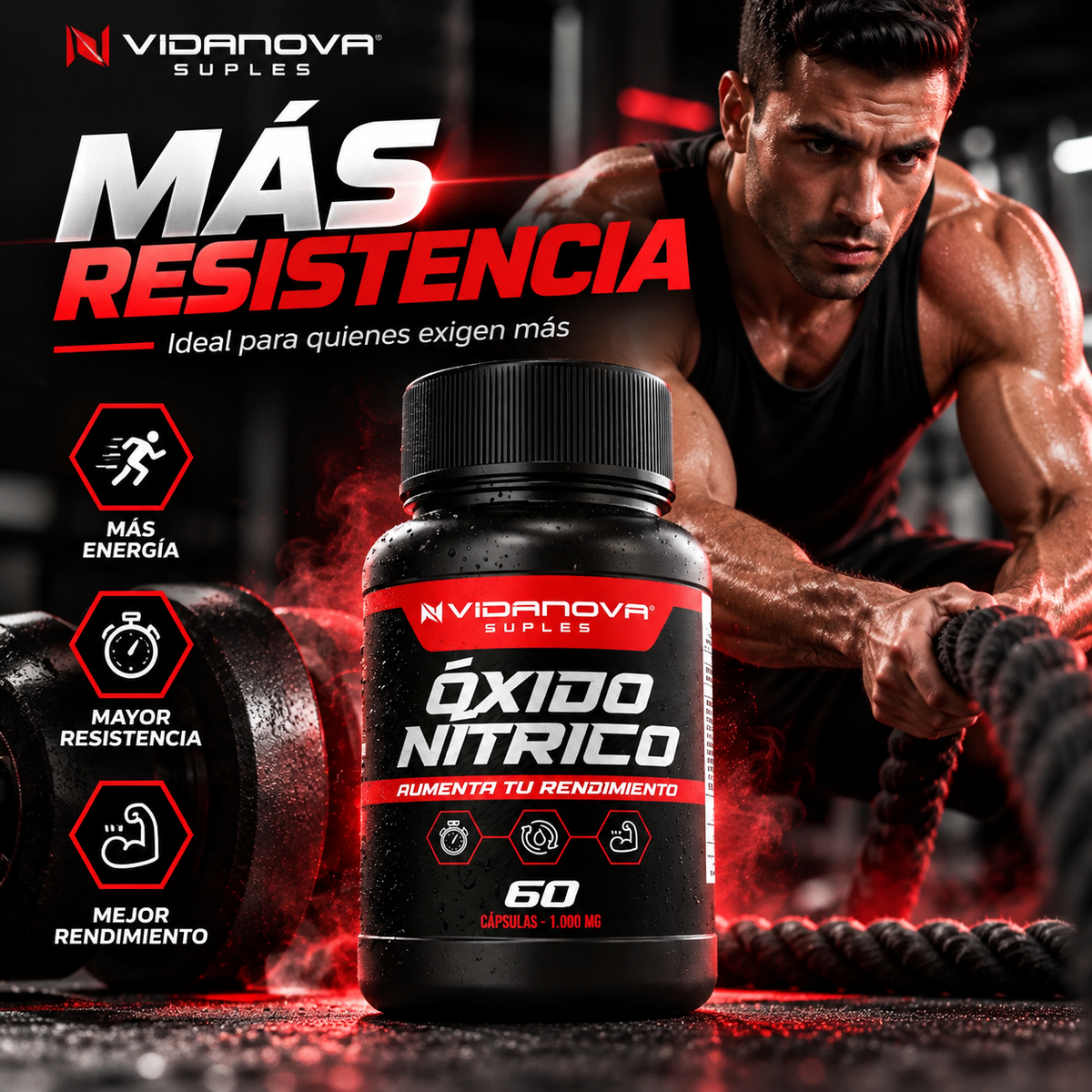 Oxido Nítrico 1000MG 60 Caps. - Potencia tu Rendimiento.