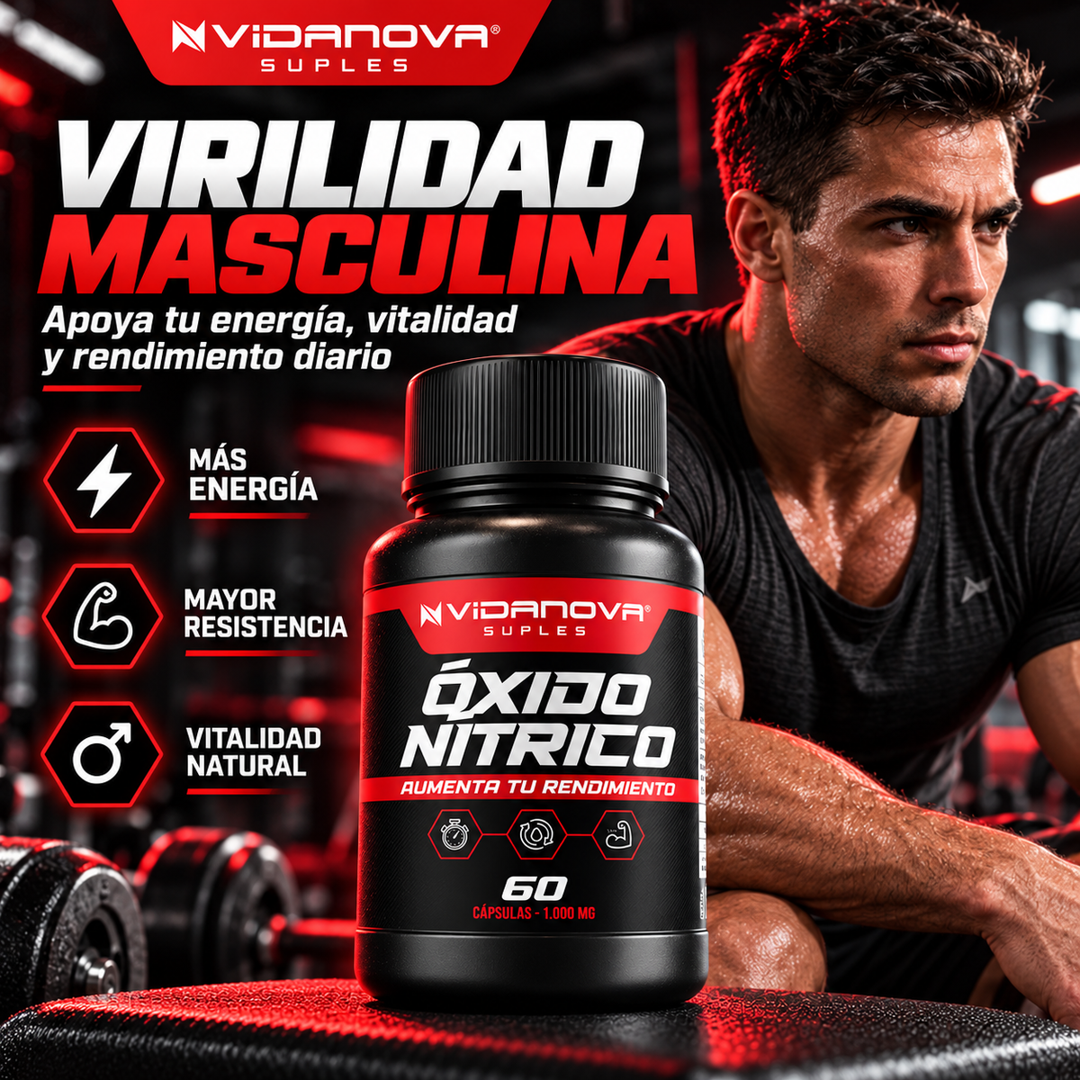 Oxido Nítrico 1000MG 60 Caps. - Potencia tu Rendimiento.