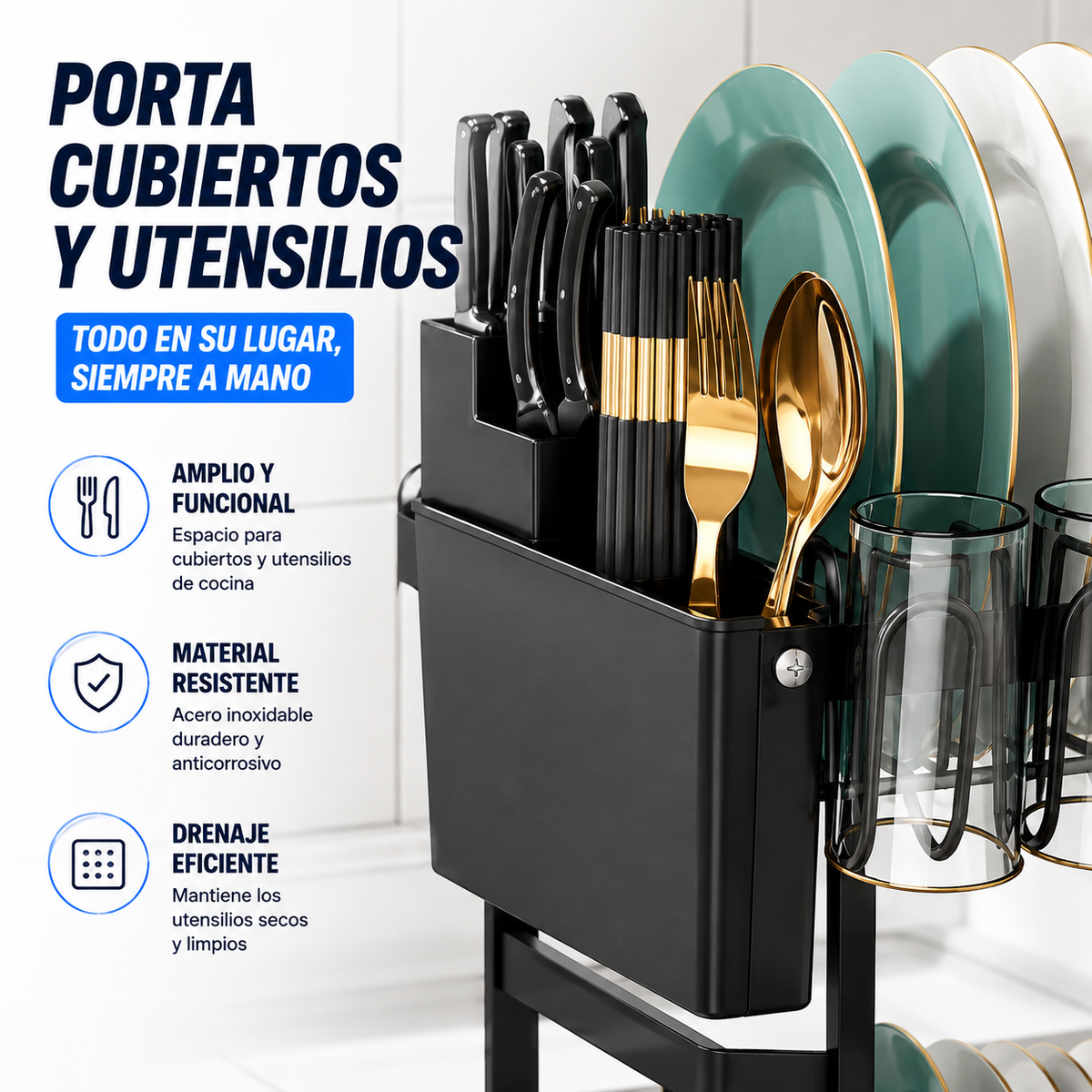 Seca Platos de Acero Inoxidable 2 Niveles - Mas Orden