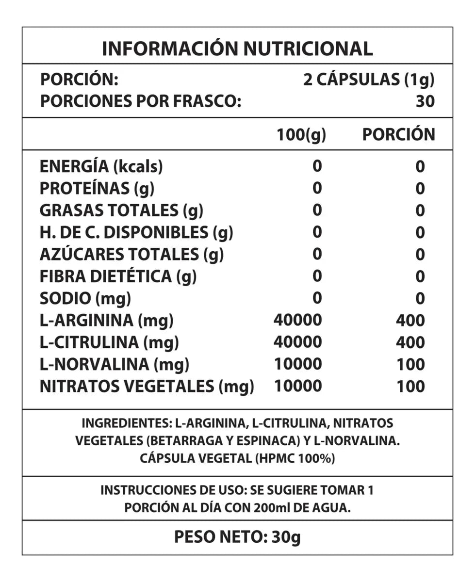 Oxido Nítrico 1000MG 60 Caps. - Potencia tu Rendimiento.