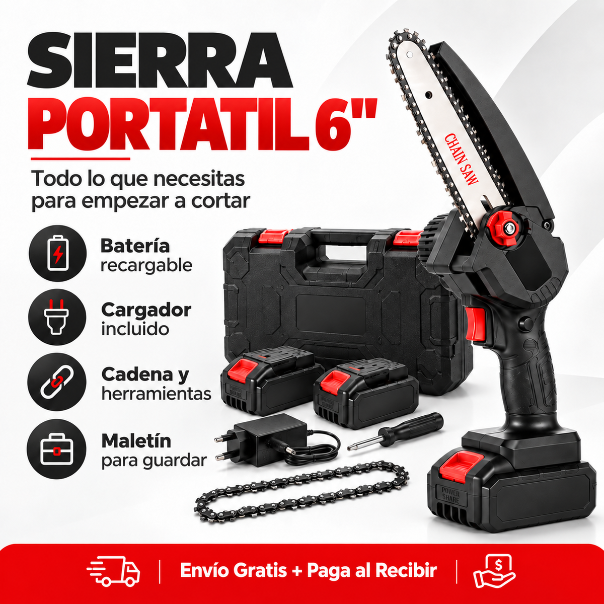 Motosierra Eléctrica Portátil Recargable