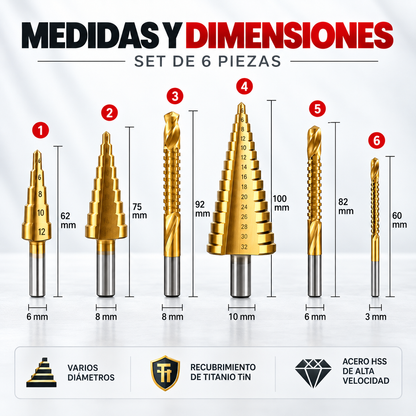 Real Hss Step™ - Set de Brocas Escalonadas + Broca Corte lateral