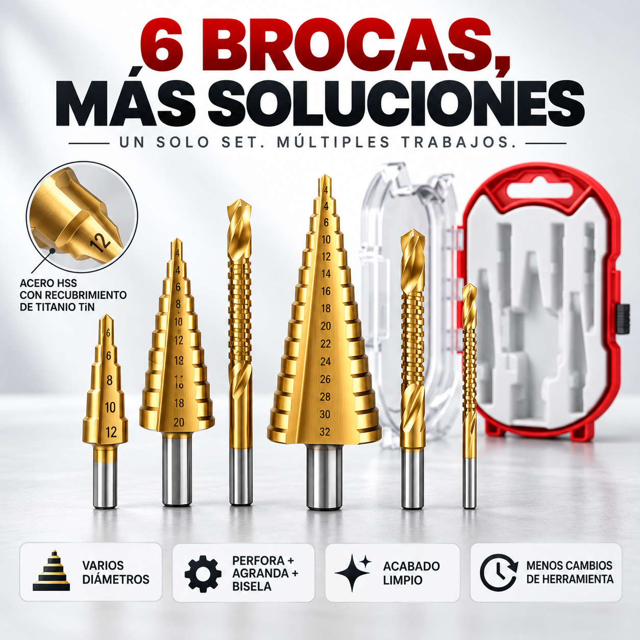 Real Hss Step™ - Set de Brocas Escalonadas + Broca Corte lateral