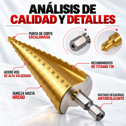 Real Hss Step™ - Set de Brocas Escalonadas + Broca Corte lateral