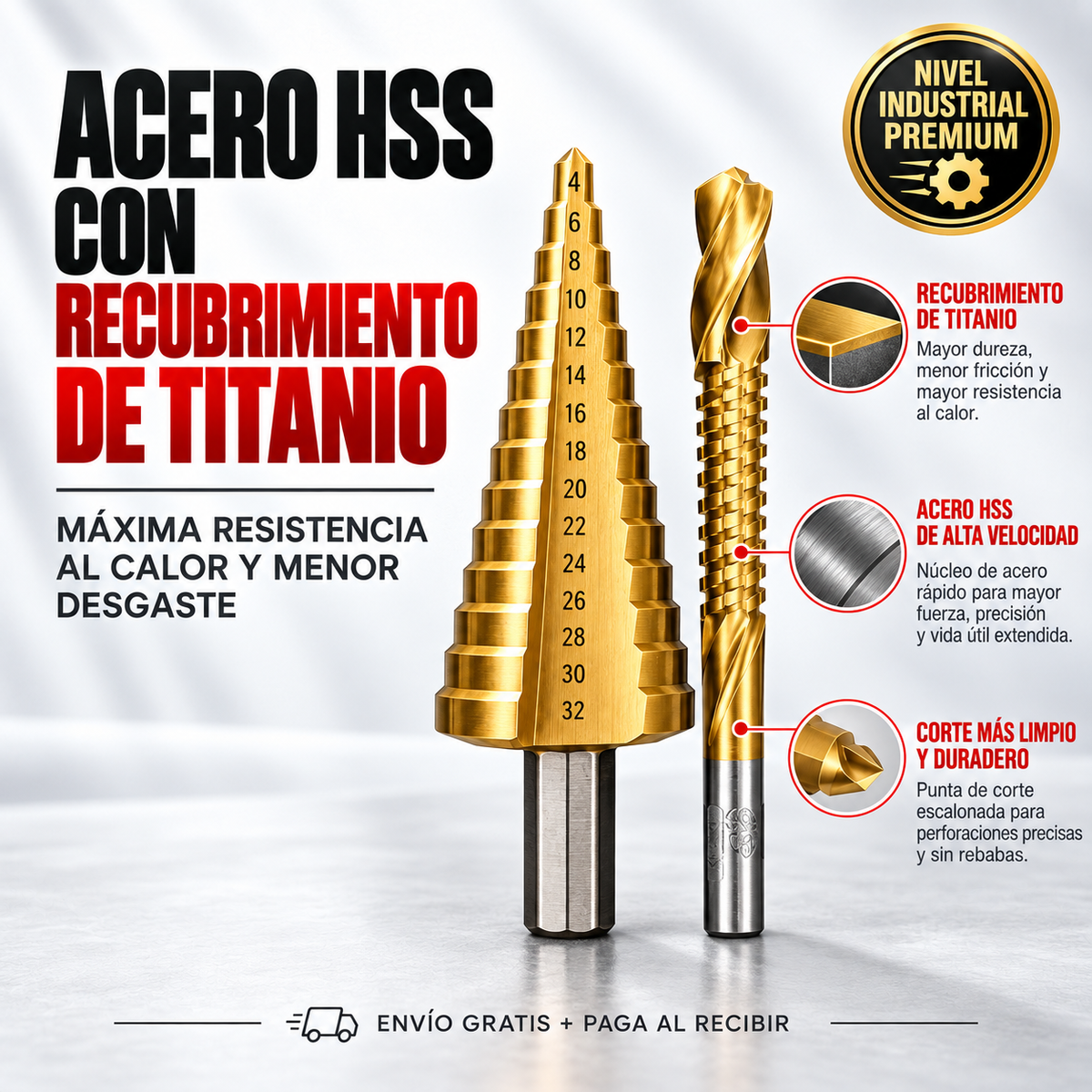 Real Hss Step™ - Set de Brocas Escalonadas + Broca Corte lateral